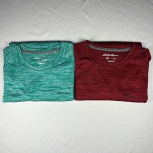 Eddie Bauer Mens Size Large 2 Pack FreeDry Tshirts Red Green Heathered Active